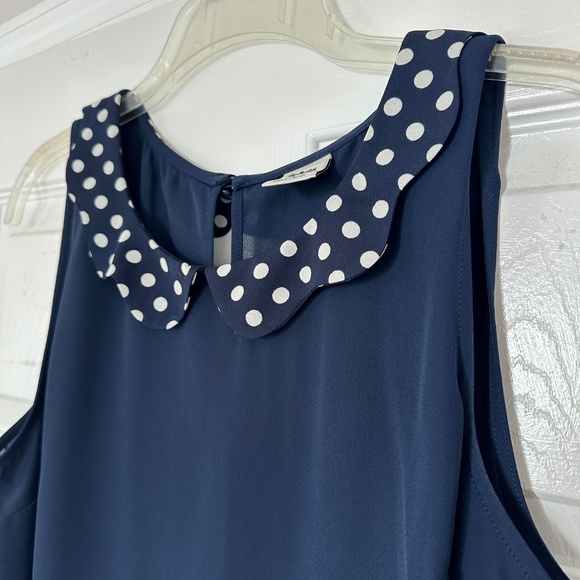 NWOT Disney by LC Blue Polka Dot Collar Sleeveless Blouse - Picture 4 of 7
